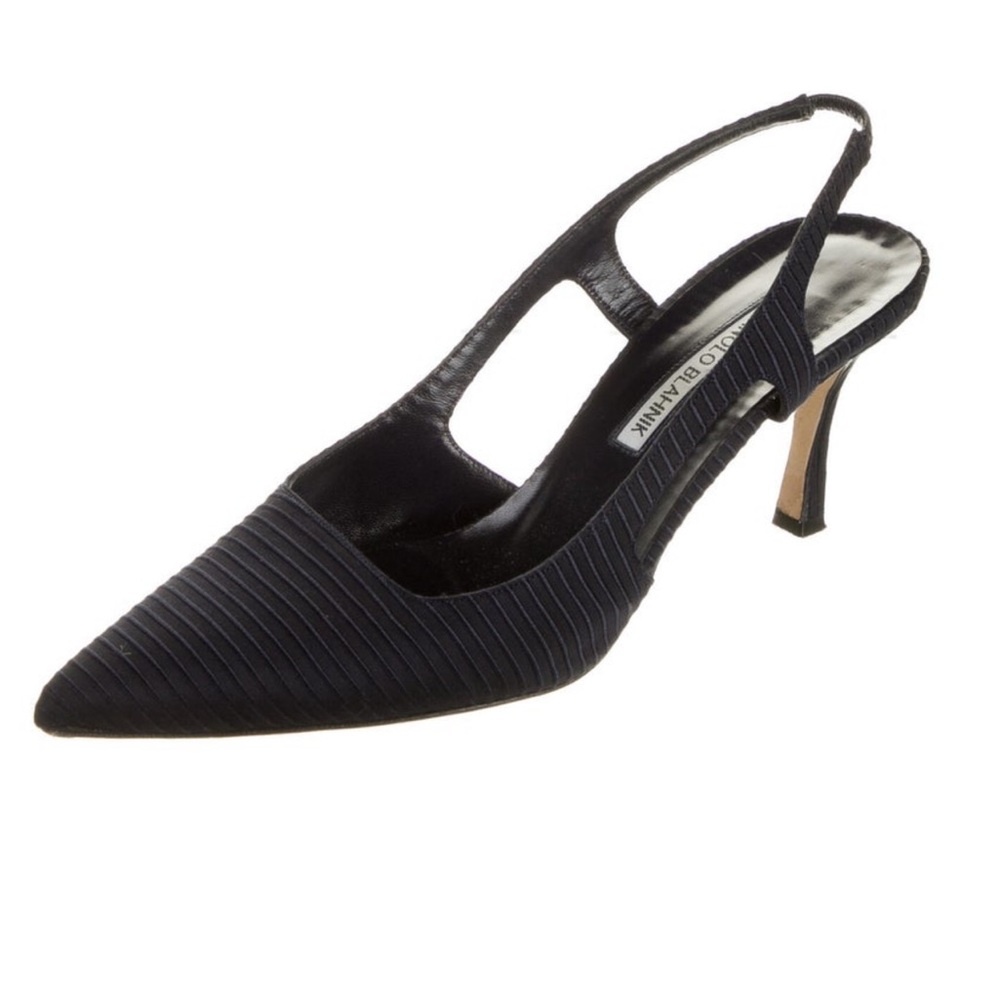 Manolo Blahnik Textured Navy Heels